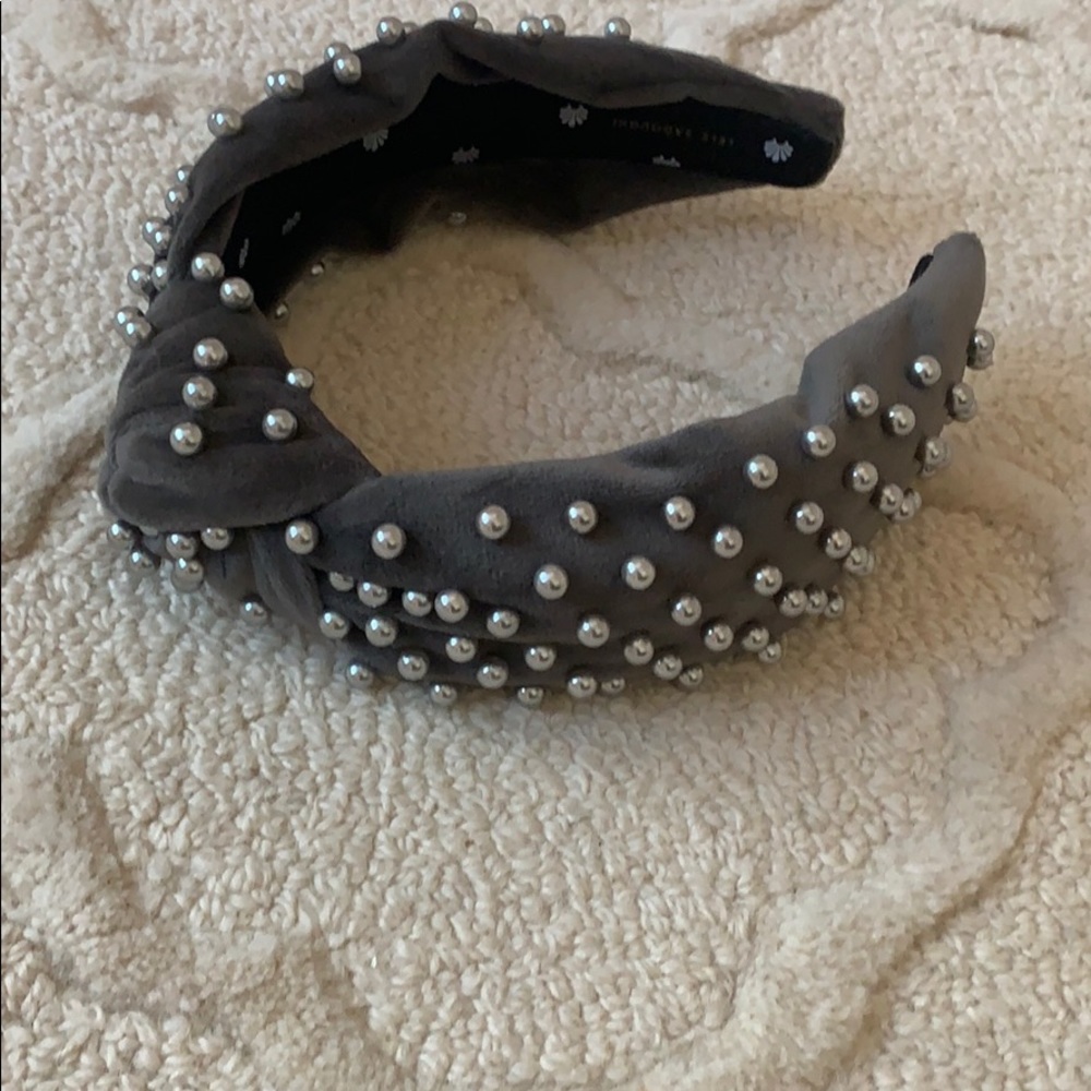 Lele Sadoughi grey velvet with pearls headband